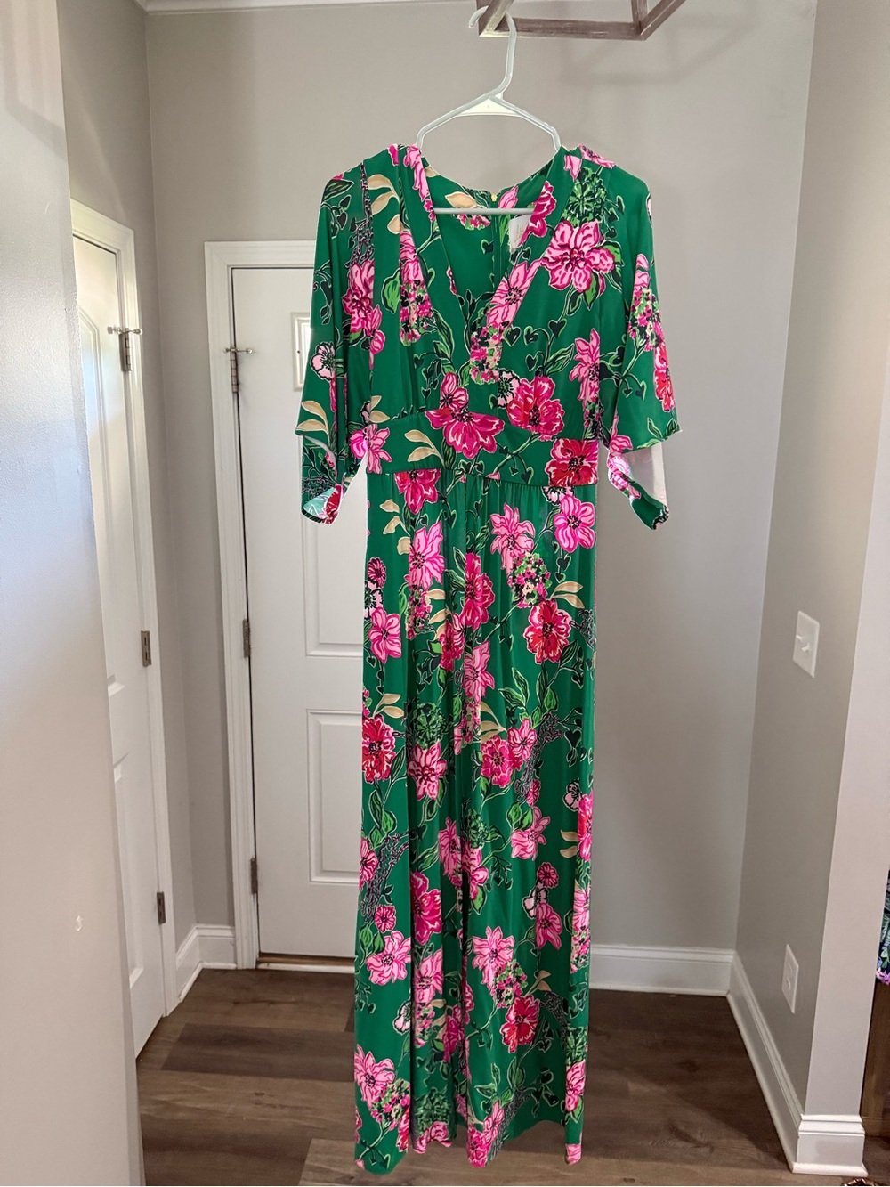 Green Floral Maxi Dress with Pink Blooms Lilly Pulitzer